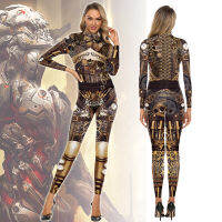 Mechanical สไตล์ Punk Robot MenWomen Jumpsuit แขนยาวซิป Zentai ชุดคอสเพลย์เครื่องแต่งกาย Steampunk Party เครื่องแต่งกาย Bodysuit