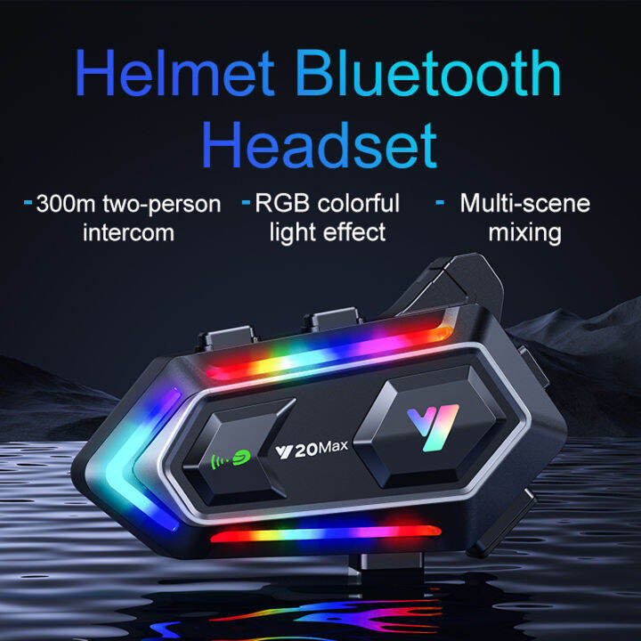 Intercom Headset Bluetooth Wireless Y20 Max For 2 Riders Connect Helmet ...