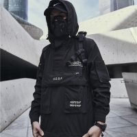 COD ♈♀▽ The Outline Shop27dgsd6gfd Techwear Jacket for Men Spring Streetwear Black Hooded Waterproof Windbreaker