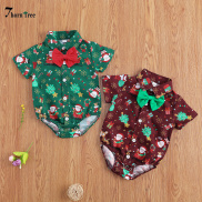 Newborn Baby Boy Christmas Outfits Xmas Tree Romper Bowtie Bodysuit Button