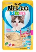 Nekko kitten อาหารเปียกแมวลูกแมว สูตรทูน่ามูสผสมนมแพะ 70 กรัม x1 ซอง อายุ 1 เดือนขึ้นไป เนื้อทานง่าย