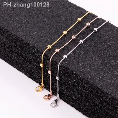 High Quality Simple Snake Bone Chain 5 Bead Anklet Stainless Steel Rose Gold Color Anklet For Women Gift Length 20cm 5cm