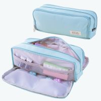 【DT】hot！ Large Pencil Case Big Capacity Storage Bag 3 Compartments Canvas Pouch for Teen Boys Girls Office School Student