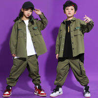 Kids Carnival Cool Hip Hop Clothing Shirt Jacket Top Tee Tactical Cargo Pants for Girls Boys Jazz Dance Costume Clothes Wear