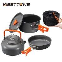 WESTTUNE ชุดเครื่องครัวแคมปิ้งชุดหม้อกาต้มน้ำกระทะทำอาหารอลูมิเนียมกลางแจ้งแบบพกพาสำหรับตั้งแคมป์ปิกนิกปีนเขา Guanpai4 3ชิ้น