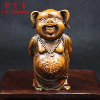 Antique Copper Pig Boy Small Statue Desktop Ornaments Hollow Buddha Figurine Lucky Feng Shui Home Decorations Crafts Accessories