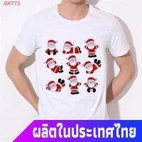 SKTT1 เสื้อยืดกีฬา Men Christmas Couple Tee เสื้อคริสต์มาสพ่อใหม่ 3D Cartoon Santa Claus T-Shirt Mens Womens T-shirts