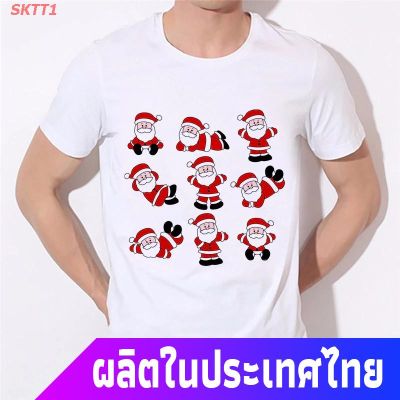 SKTT1 เสื้อยืดกีฬา Men Christmas Couple Tee เสื้อคริสต์มาสพ่อใหม่ 3D Cartoon Santa Claus T-Shirt Mens Womens T-shirts