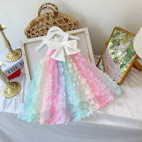 Baby clothes V-neck childrens teens Pageant ball gown summer wedding rainbow Sequin fluffy Princess Party Dress for girls dress