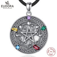 Eudora 925 Sterling Silver Pentagram Necklace For Women Man Amulet Lunar Cycle Guardian Star Tetragrammaton Pendant Jewelry Gift