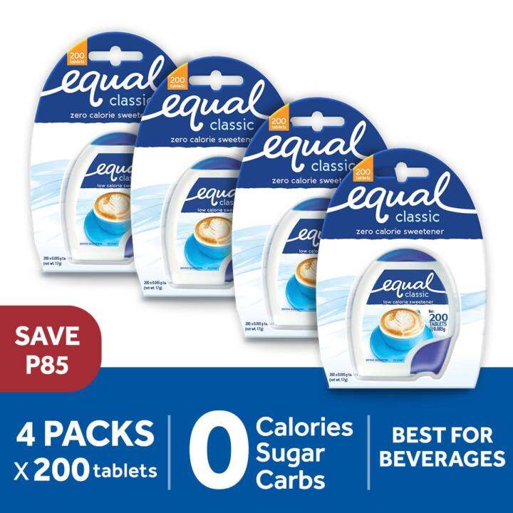 EQUAL Classic 4 packs x 200 tablets, 0 Calorie Sweetener Tablets, Sugar