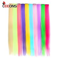 Leeons Clip In One Pieces Hair Extensions Straight Ombre Purple Blue Pink Extension Hair Women Synthetic False Fake Hair Wig  Hair Extensions  Pads