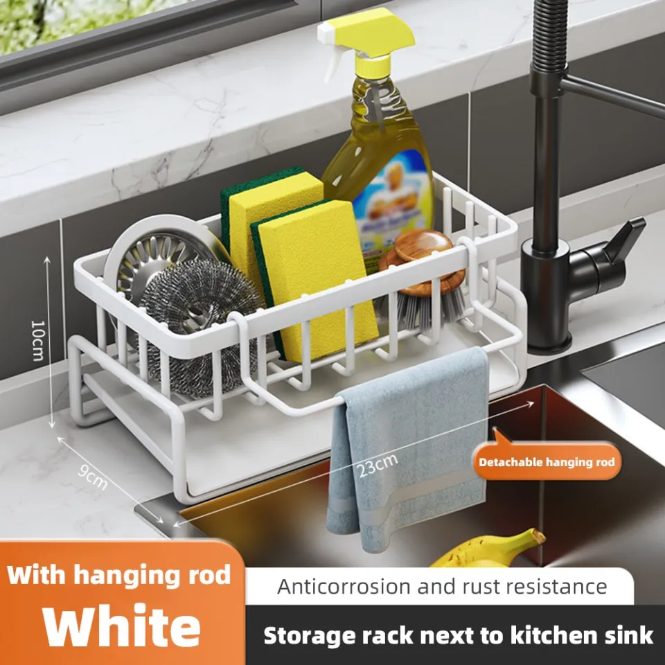 EEEkit Sink Organizer Sponge Holder, Kitchen Sink Caddy Brush Holder for Scrubbers, Soap, Bathroom, Size: 20*11*9cm, Gray