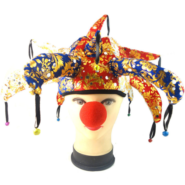clown-hat-with-small-bell-cap-halloween-hats-halloween-decorations-clown-circus-theme-party-decor-performer-decor-supplies