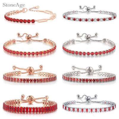 Chic Red Zircon Short Tennis Bracelet for Women Men Dazzling Crystal Adjustable Chain on Hand Fashion Jewelry Dropship Wholesale