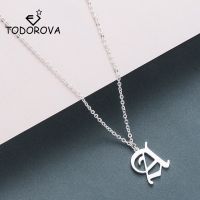 Todorova Old English Capital Initial A-Z Letter Pendant Necklace Men Vintage Font Necklace Women Jewelry