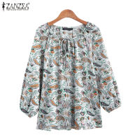 ZANZEA เสื้อวินเทจของผู้หญิงเสื้อเสื้อคอกลมแบบผูกปมแขน3/4เสื้อพิมพ์ลาย Paisley #3