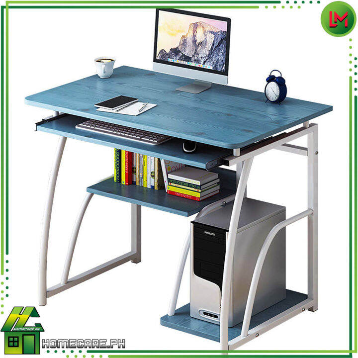 HOMECARE PH. Modern Simple Computer Desk With Metal Frame, Wooden Study