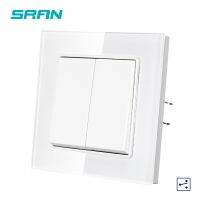 SRAN EU Light switch 2Gang 2Way 16ATempered Glass Panel 82 x 82mmwall switch for home improvement with Iron plate and claws