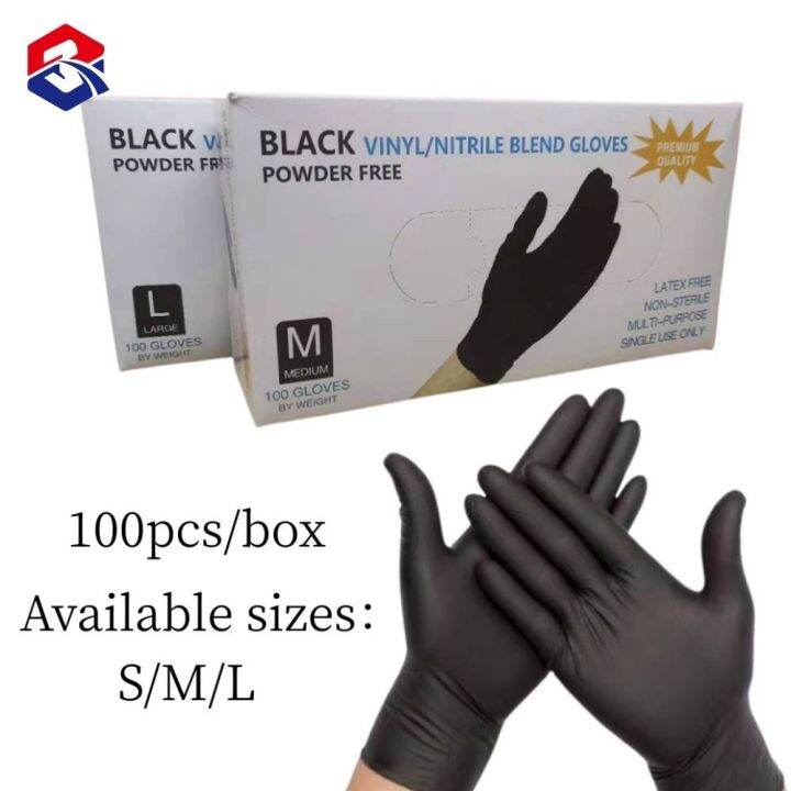 TQTQ 100pcs VINYL/NITRILE GLOVES BLACK MULTIPURPOSE DISPOSABLE