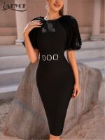 【YF】 Adyce 2023 New Summer Women Bandage Dress Sexy Short Puff Sleeve Elegant Mesh Evening Club Celebrity Party Midi Bodycon Dresses