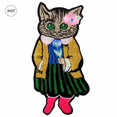 การ์ตูนผ้าขนหนูเชือกเย็บปักถักร้อยเย็บแพทช์ขนาดใหญ่ดอกไม้แมว Chenille ตราที่สวยงามสติ๊กเกอร์ A Ppliques สำหรับเด็กงานฝีมือ