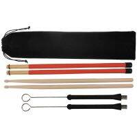 1 Pair 5A Drum Sticks Classic Maple Wood Drumsticks Set 1 Pair Drum Wire Brushes Retractable Drum Stick Brush and 1 Pair Rods Drum Brushes for Jazz Folk, Total 3 Pairs with Bag