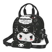 Sanrio Kuromi ฉนวนกระเป๋าสะพายแบบพกพากระเป๋าใส่ข้าวกลางวันกระเป๋าอาหารกลางวันใช้ซ้ำได้กระเป๋าใส่ข้าวกลางวัน