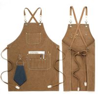 Kitchen Apron Heavy Duty Canvas Barber Work Aprons Uni Cross Straps Adjustable Salon Hairdresser Bib PU Leather Apron for Men