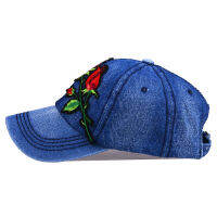 ผู้หญิง Denim หมวกเย็บปักถักร้อยกุหลาบ Patch Jean Snap กลับปรับขนาด Sun หมวกฤดูร้อน Autumn