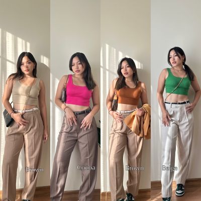 กางเกงทรงเอวสูง  Basic Pants ผ้าโซดา พร้อมส่ง