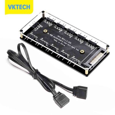 Vktech ฮับพัดลม RGB 10พอร์ตเดสก์ท็อปพลังงาน SATA 5V 3PIN ตัวแยก ARGB