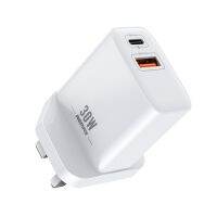 REMAX RP-U82 30W USB + USB-C/Type-C ที่ชาร์จความเร็วสูงอินเตอร์เฟซแบบคู่,ข้อกำหนด: ปลั๊ก UK (สีขาว) (มีสินค้าในสต๊อก)