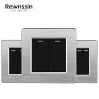 Rewnssin Rocker Switch Light Switch ONOFF 220V 16A Wall Switch 1 2 3 4 Gang 1 2 3 Way Black Stainless Steel Panel 86 Type Light