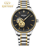 ⌚Kinyued นาฬิกานาฬิกากลไกอัตโนมัติสำหรับผู้ชาย,ใหม่สายเหล็กทองสำหรับนาฬิกากลไกผู้ชายแบบกลวง