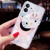 เคสสมาร์ทโฟนใหม่2023 X90สำหรับ VIVO V29 Y78 V27 VIVOV29 Y27 Y36 Y02 Y02T Y02A Pro 5G 4G Soft Case พร้อม3D สีชมพูแมวถือขาตั้งกระจก Bling น่ารักน่ารัก V27e VIVOY27