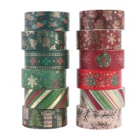 12Pcs Christmas Washi Tape Set Navidad Washi Tapes Journal Supplies Gold Foil Decorative Adhesive Tape Scrapbooking Masking Tape Pendants