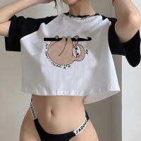 เสื้อยืดฮิปปี้ MODE Korea สวยงาม2000S เสื้อเอวลอยหญิงฮิปปี้