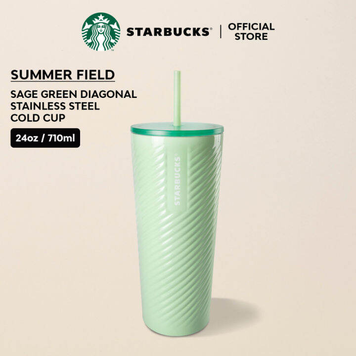 STARBUCKS Sage Green Diagonal Stainless Steel Cold Cup (24oz/710ml