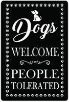 โลโก้ดีบุกสำหรับ Hiasan Dinding Rumah-โลโก้โลหะสำหรับสัตว์เลี้ยงเจ้าของหมาดำและขาวสุนัขยินดีต้อนรับความอดทนจากผู้คน