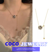 COCOJEWELRY สร้อยคอเพชรรูปดอกคามิเลียแบบดึงช่องสไตล์เกาหลี,โซ่แฟชั่นแบบเรียบง่ายสไตล์ Ins