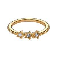 Night Sky Celestial Stars Starry Stack Finger Rings For Women Wedding Bands Shine Gold Jewelry Prong Setting Round Clear Zircons