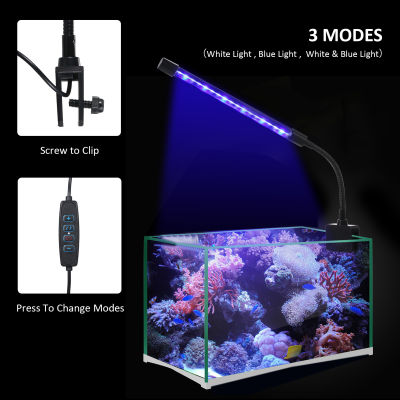 D C 5V 7W 18 LED ไฟตู้ปลาปลา Jar Clamp คลิปดูโคมไฟ USB ขับเคลื่อน3สีแสงเปลี่ยน10ระดับปรับแสงสลัวได้ยืดหยุ่น Bendable หลอดพับเก็บได้แบบพกพา