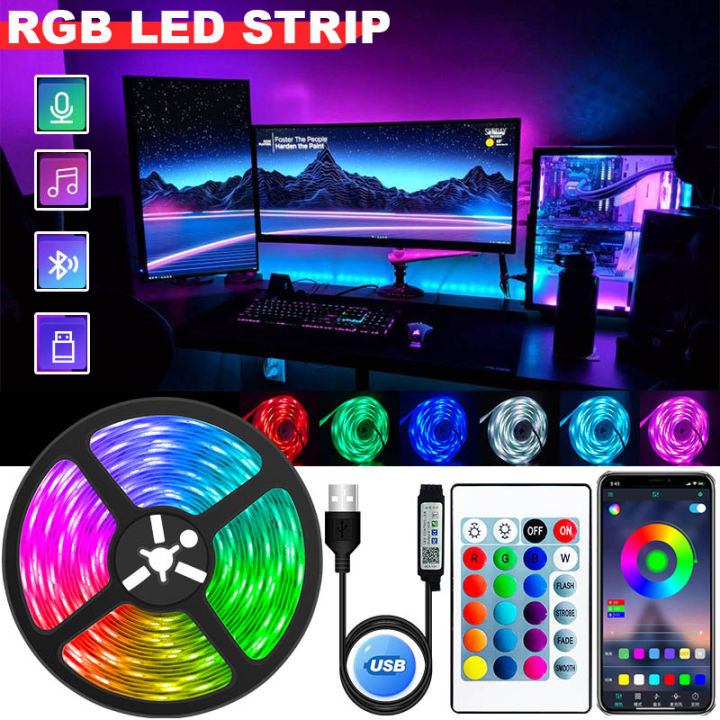 bluetooth-led-strip-lights-0-5-1-2-3-4-5m-5050-rgb-flexible-lamp-tape-usb-remote-application-control-room-decorative-lights-tv-background-light-with-24-function-keys-for-living-room-bedroom