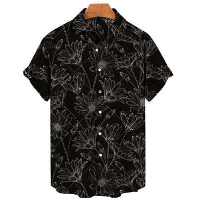 เสื้อฮาวายสำหรับผู้ชายขนาดใหญ่พิเศษ Y2k 2023เสื้อผ้าดีไซน์เนอร์ฤดูร้อนของมาใหม่เสื้อลำลองแขนสั้นพิมพ์ลายดอกไม้