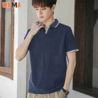 WOMA สีทึบเสื้อโปโลผู้ชายคอวีดูดซับเหงื่อและระบายอากาศได้ดีขนาดใหญ่