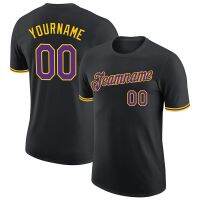 Purple and Gold Customized Football Jersey for Men Polyester Football Short Sleeves Athletic T- Shirts