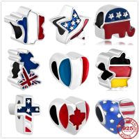 New France Australia Germany Canada United States Flag DIY Fine beads Fit Original Pendant Charms Silver 925 Bracelet Jewelry