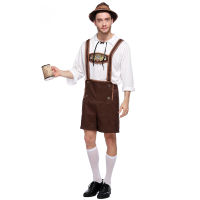 ผู้ชาย Oktoberfest Lederhosen เครื่องแต่งกายบาวาเรีย Octoberfest เยอรมันเบียร์เครื่องแต่งกาย Suspenders กางเกงขาสั้นชายฮาโลวีนคอสเพลย์ชุด