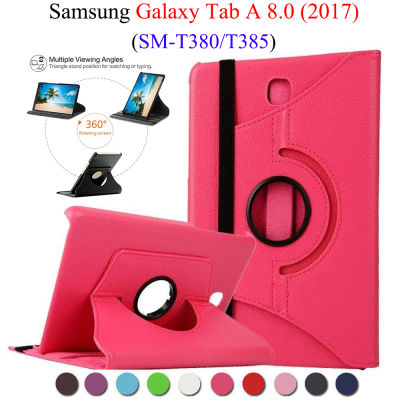 Casing Tablet หมุนได้360สำหรับ Samsung Galaxy Tab A 8.0 (2017) SM-T380 SM-T385พับฝาเป็นฐานฝาครอบหนัง PU กาแลคซีแท็ปเอ8.0นิ้ว